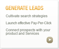 Generate Leads: Cultivate search strategies, Launch effective Pay-Per-Click, Connect prospects with your product and Services